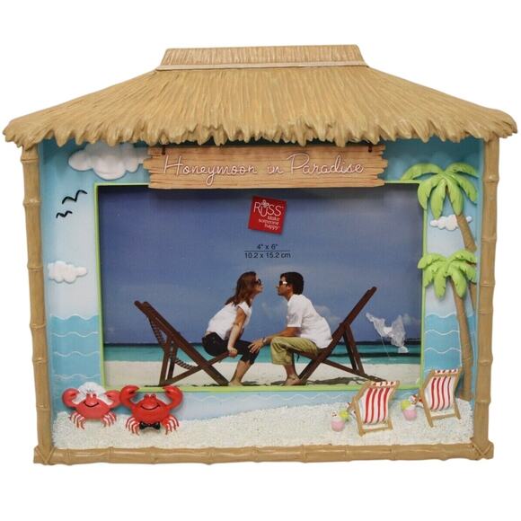 Honeymoon In Paradise Hut 3D Photo Picture Frame by Russ 4 x 6" photo - Picture 1 of 4